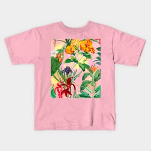 Colorful tropical floral leaves botanical illustration, tropical plants,leaves and flowers, pink leaves pattern Kids T-Shirt